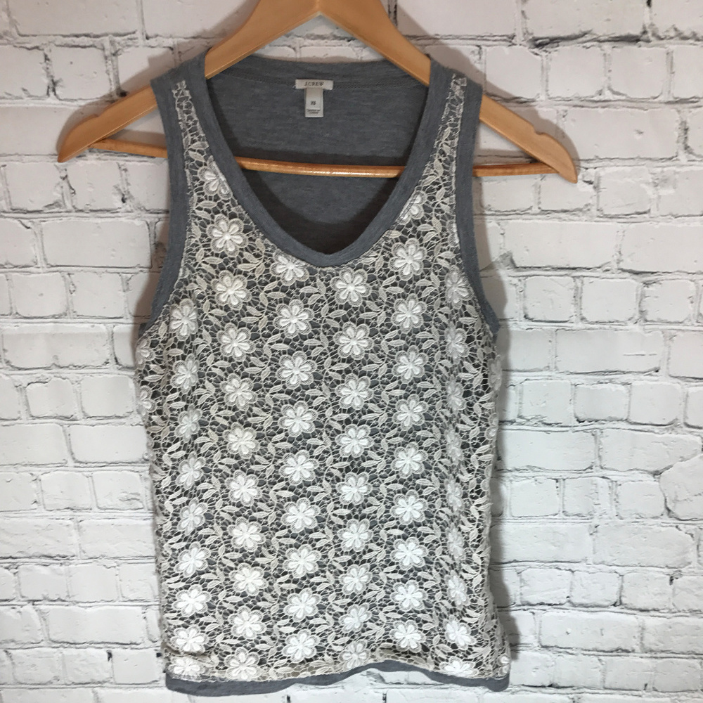 J. Crew Gray Tank Top with Ivory Lace Overlay
